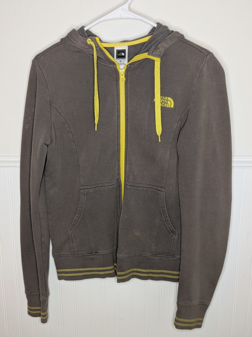 The North Face Brown Hooded Zip Jacket with Yellow Trim Women's Size Small